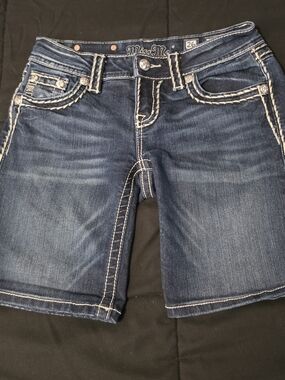 Miss Me Dark Blue Embroidered Denim Shorts